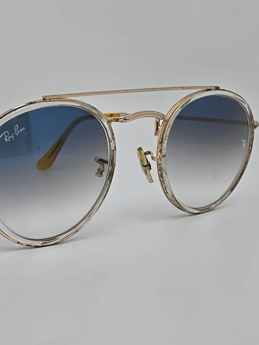 Ray-Ban RB3647N Round Double Bridge Gold Frame Blue Lens Aviator Sunglasses 51mm